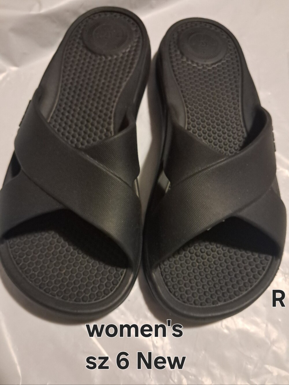 Women's Black Slip-On Cross-Strap Sandals
